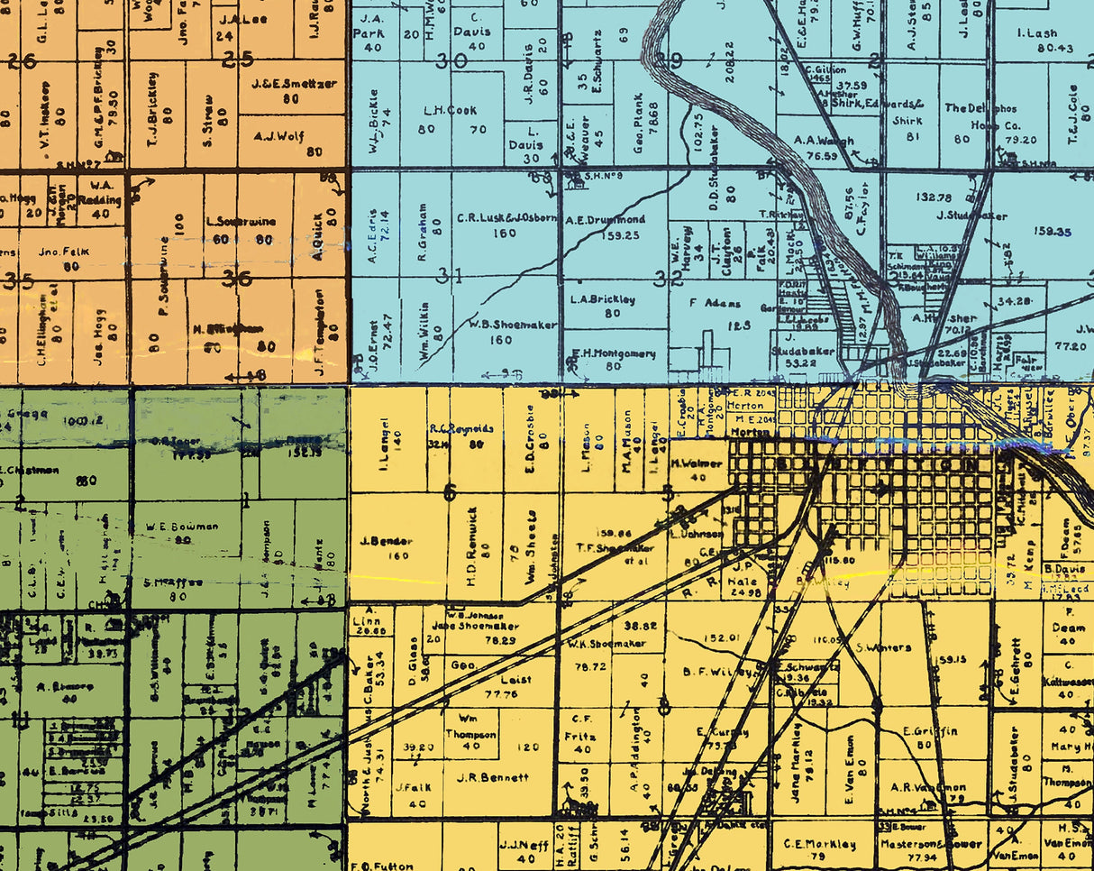 1905 Farm Line Map of Wells County Indiana