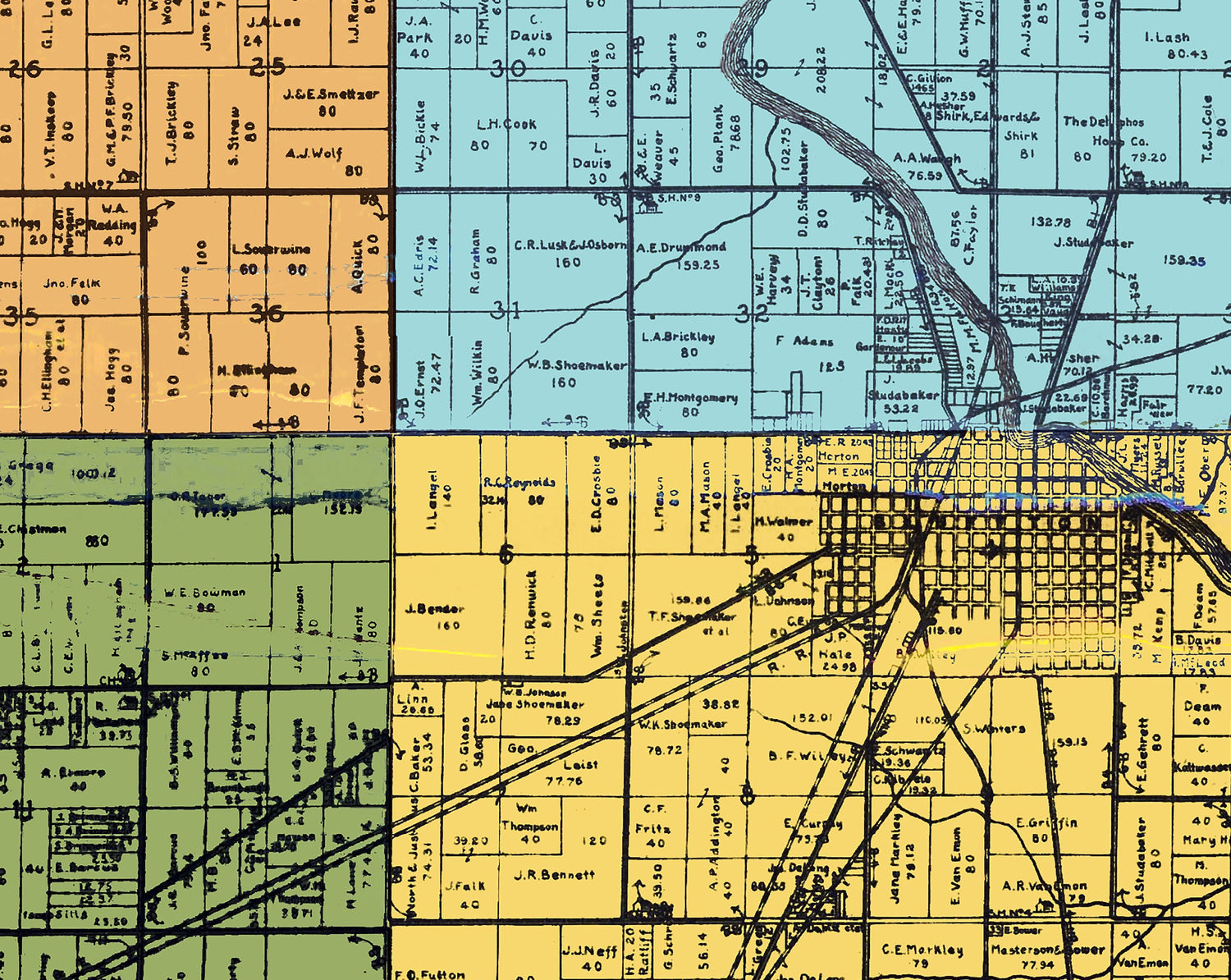1905 Farm Line Map of Wells County Indiana