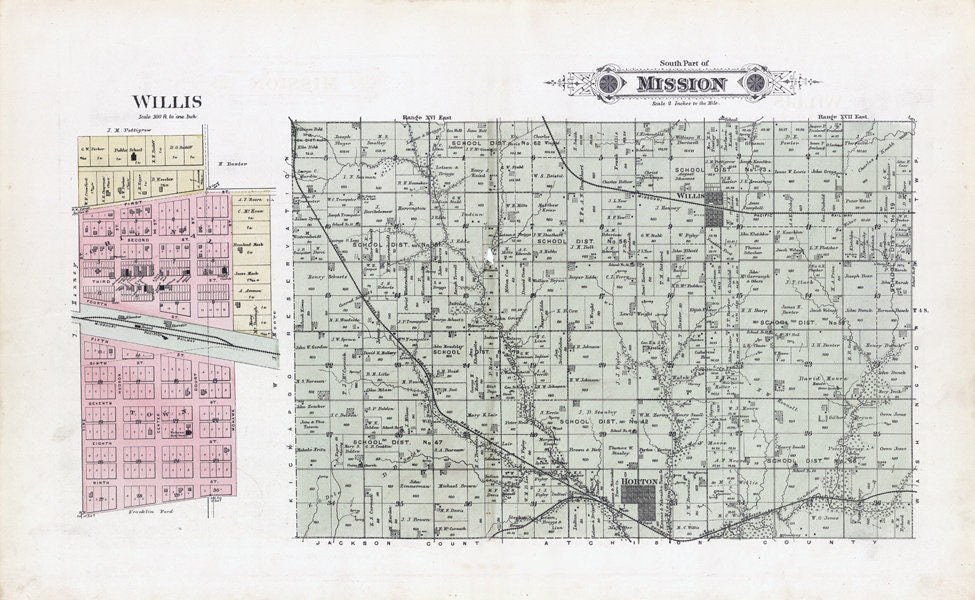 1887 Map of Mission Township Brown County Kansas
