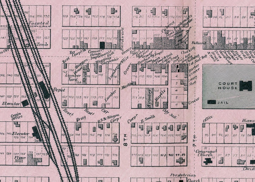 1887 Map of the City of Hiawatha Brown County Kansas