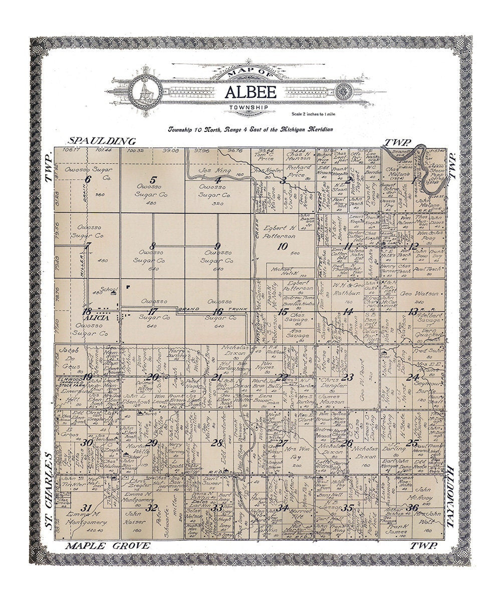 1916 Map of Albee Township Saginaw County Michigan