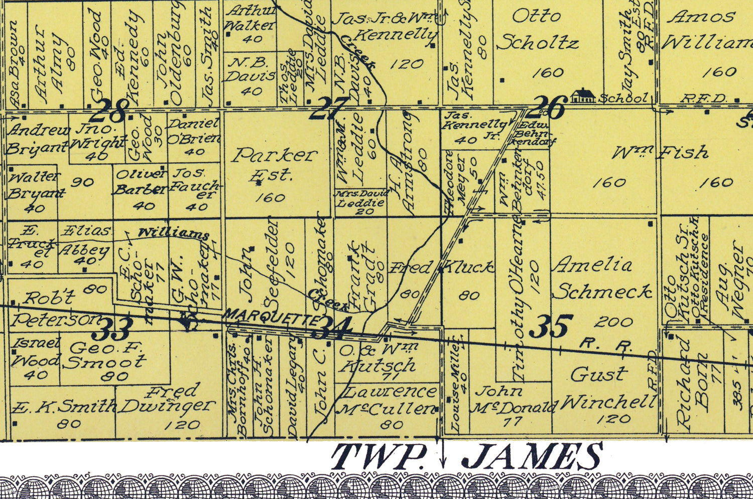 1916 Map of Thomas Township Saginaw County Michigan