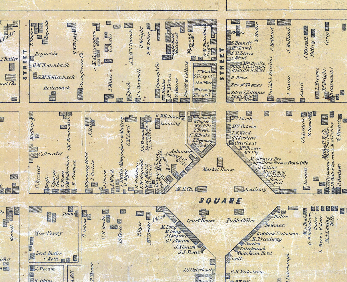 1850 Town Map of Wilkes-Barre Luzerne County Pennsylvania