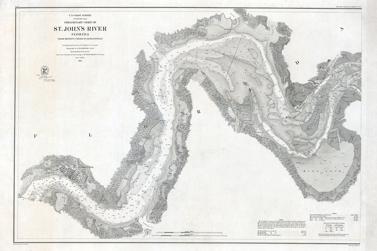 1856 Nautical Chart of Saint Johns River Florida Jacksonville to Browns Creek