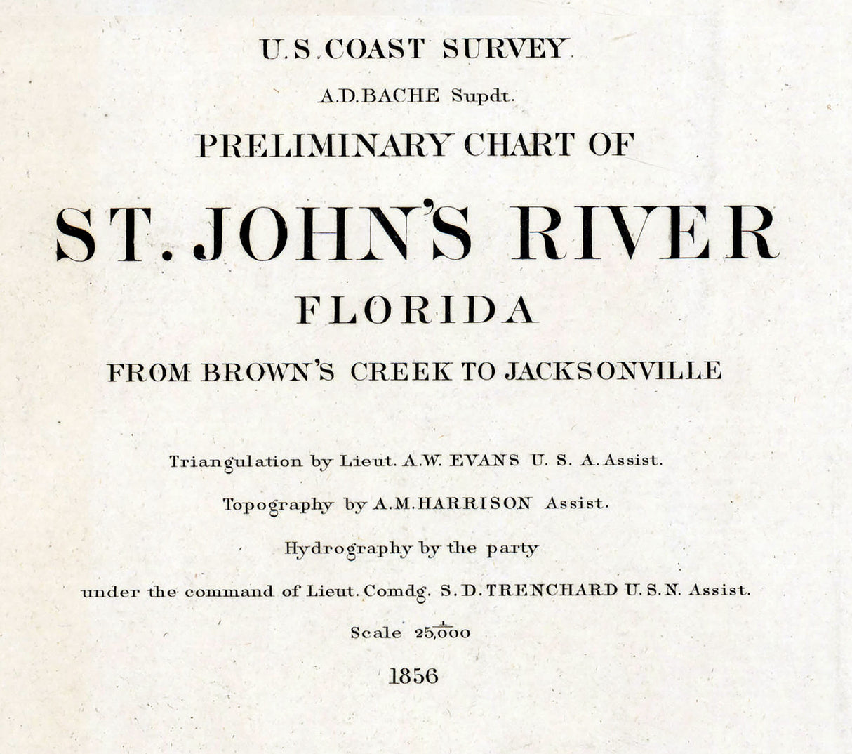 1856 Nautical Chart of Saint Johns River Florida Jacksonville to Browns Creek