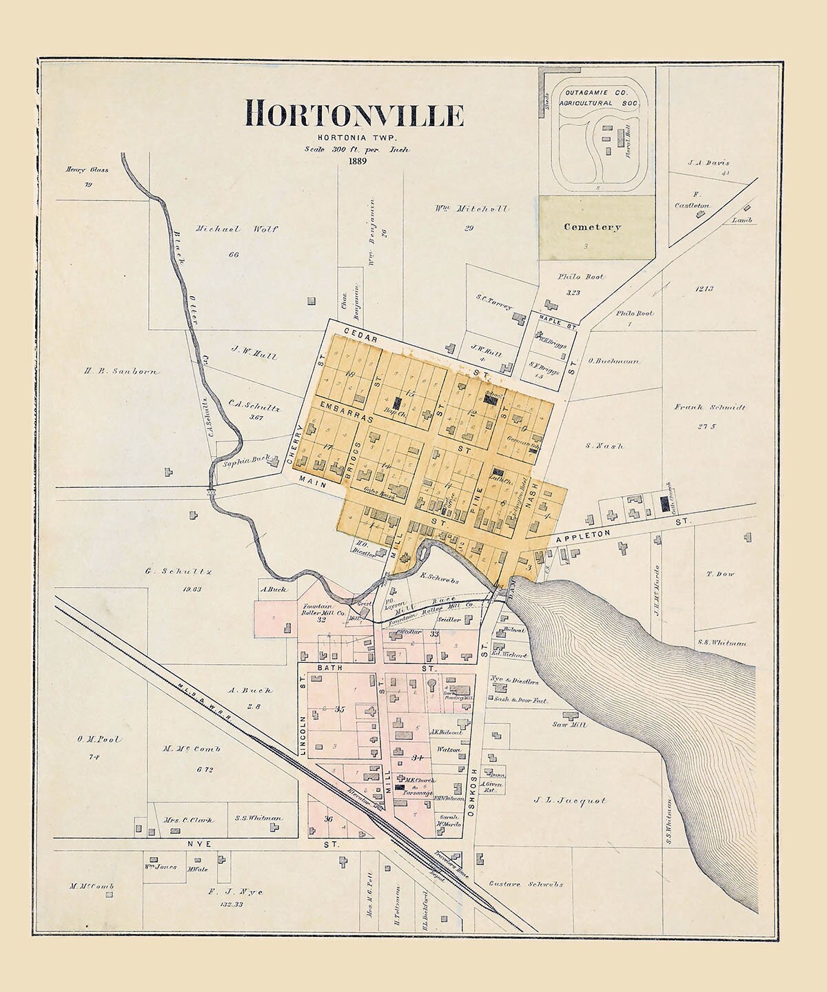 1889 Town Map of Hortonville Outagamie County Wisconsin