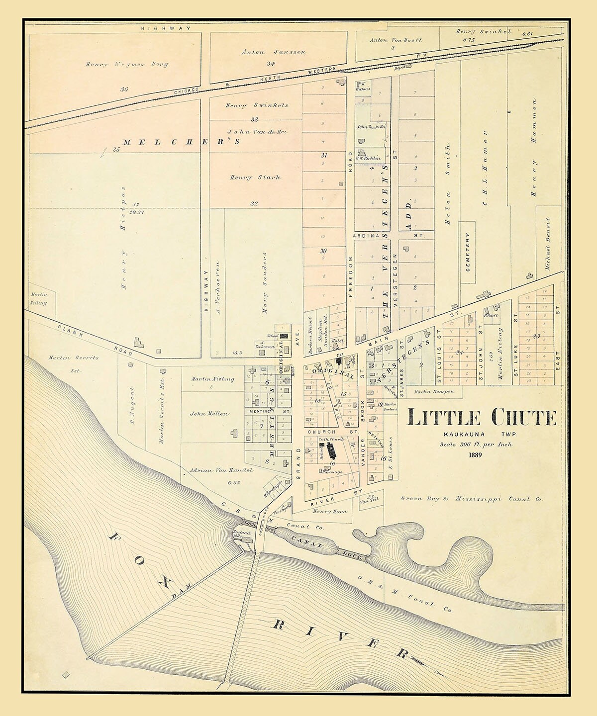 1889 Town Map of Little Chute Outagamie County Wisconsin