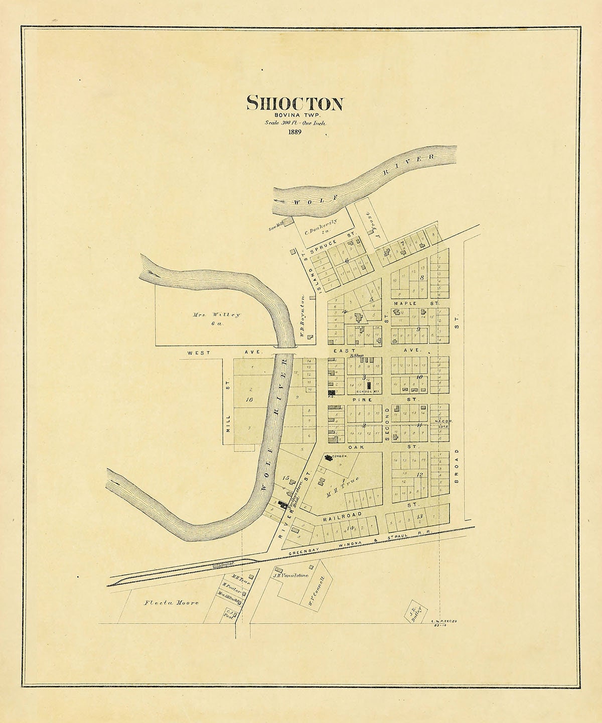 1889 Town Map of Shiocton Outagamie County Wisconsin