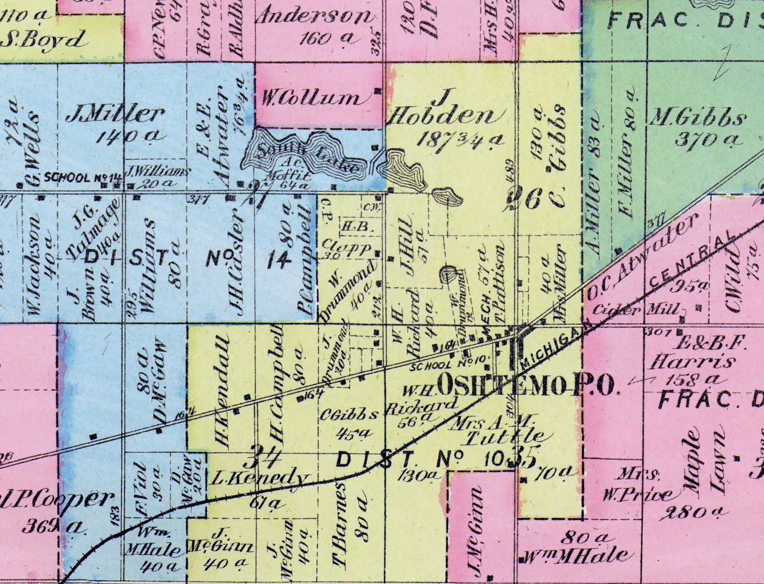 1873 Map of Oshtemo Township Kalamazoo County Michigan