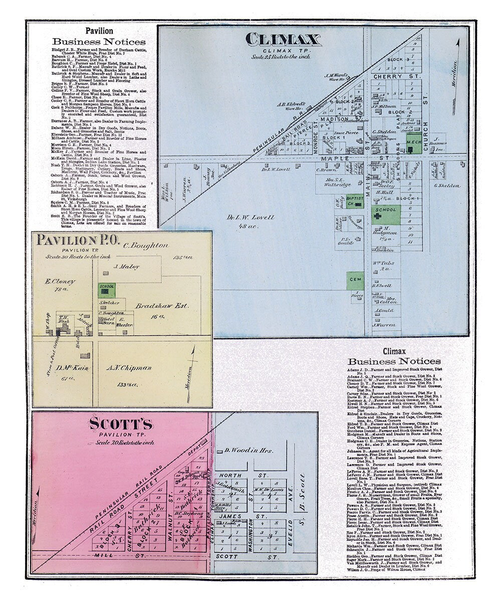 1873 Town Map of Climax Kalamazoo County Michigan