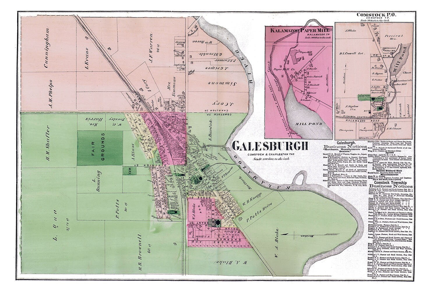 1873 Town Map of Galesburgh Kalamazoo County Michigan