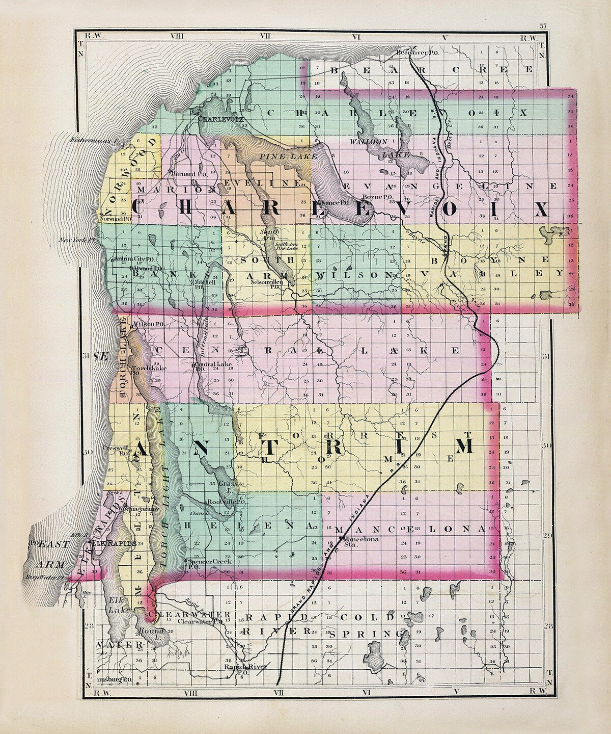 1873 Map of Charlevoix and Antrim County Michigan