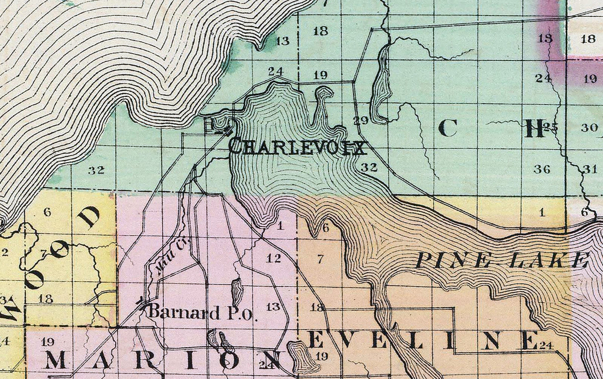 1873 Map of Charlevoix and Antrim County Michigan