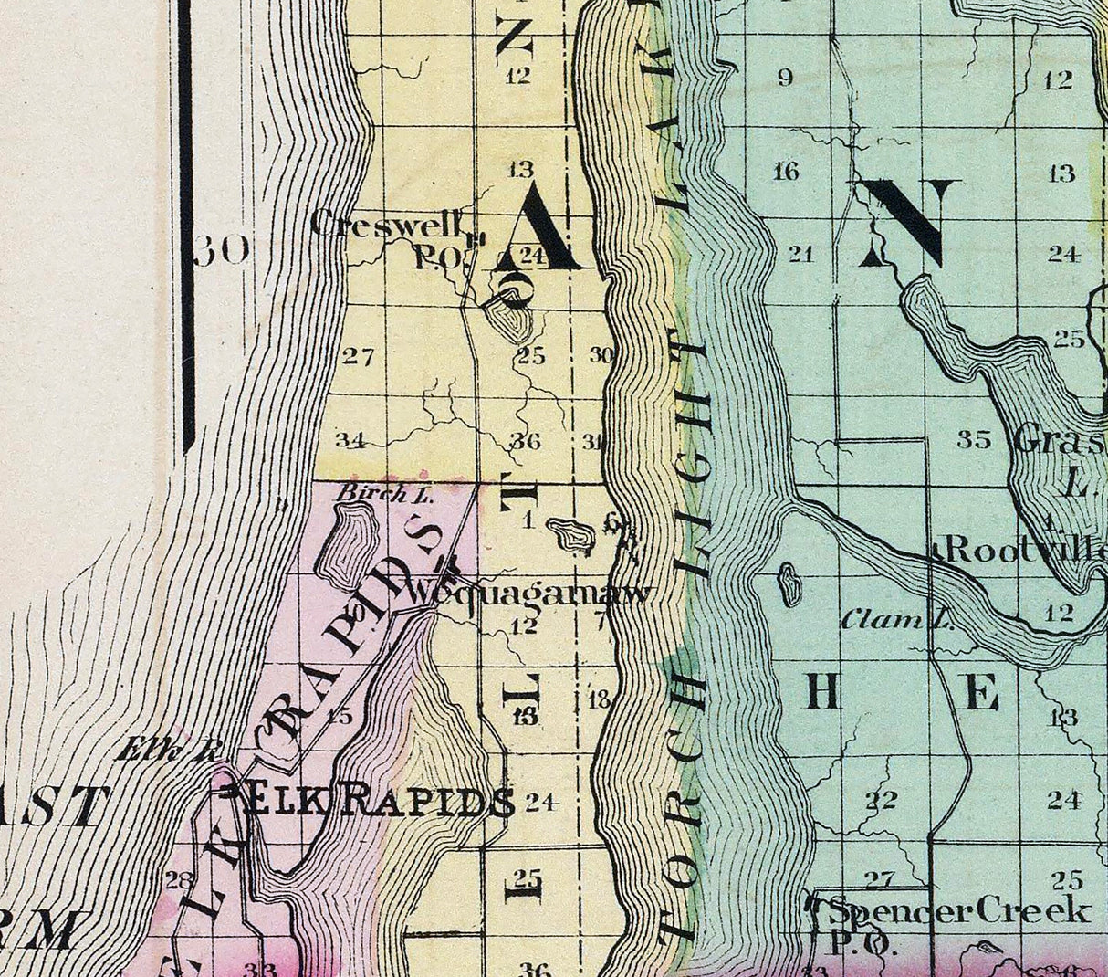 1873 Map of Charlevoix and Antrim County Michigan