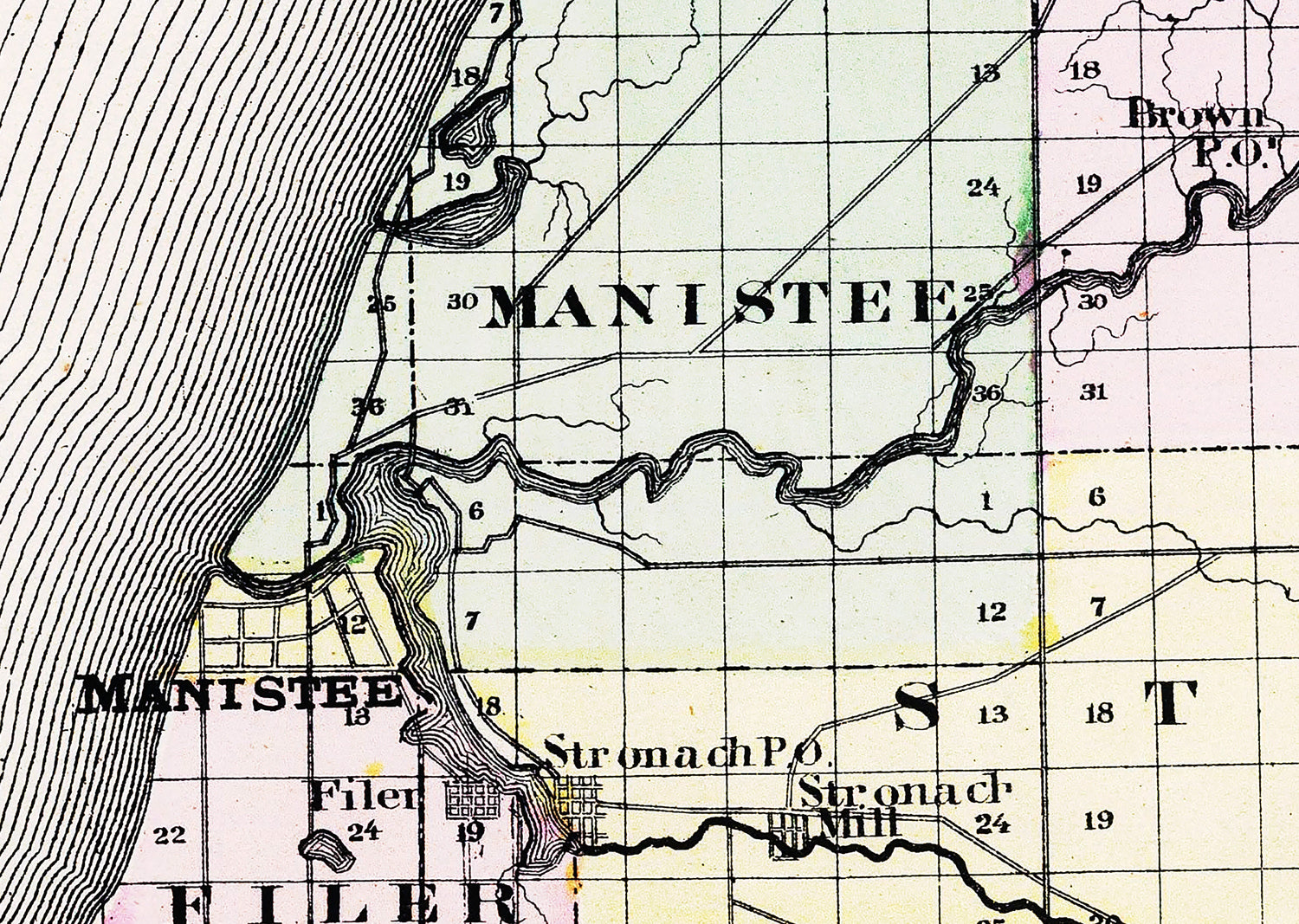 1873 Map of Benzie and Manistee County Michigan