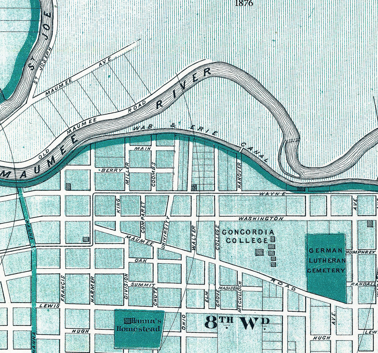 1876 Map of City of Fort Wayne Allen County Indiana