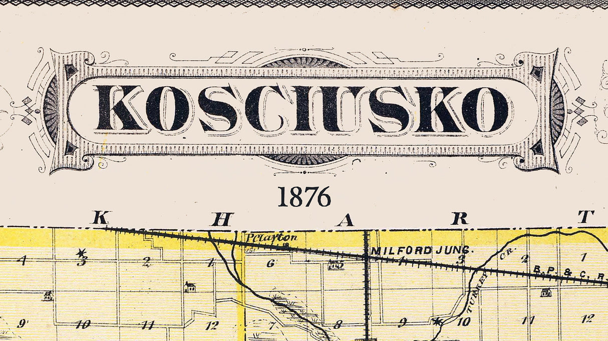 1876 Map of Kosciusko County Indiana