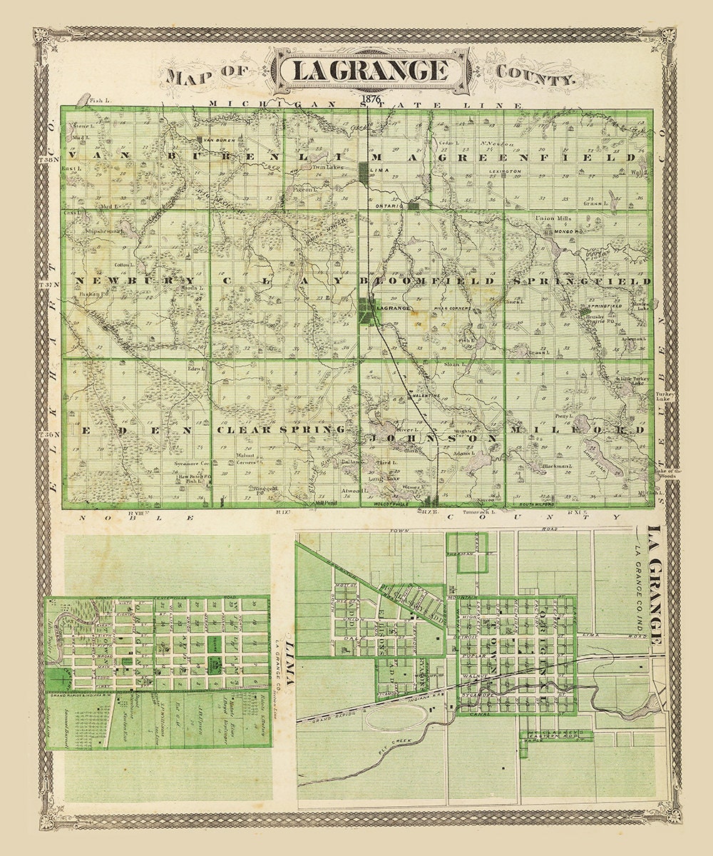 1876 Map of Lagrange County Indiana