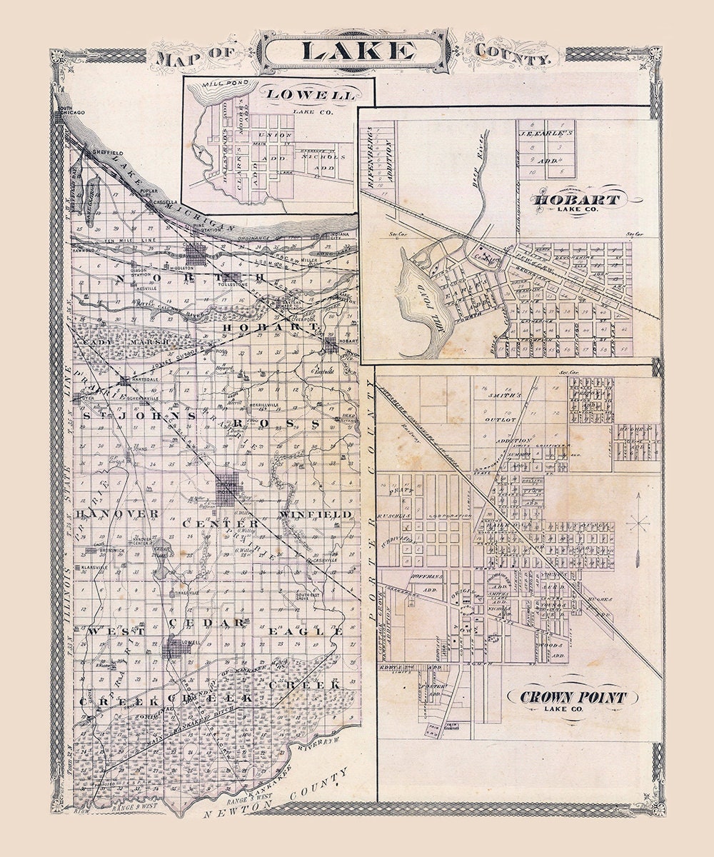 1876 Map of Lake County Indiana Crown Point
