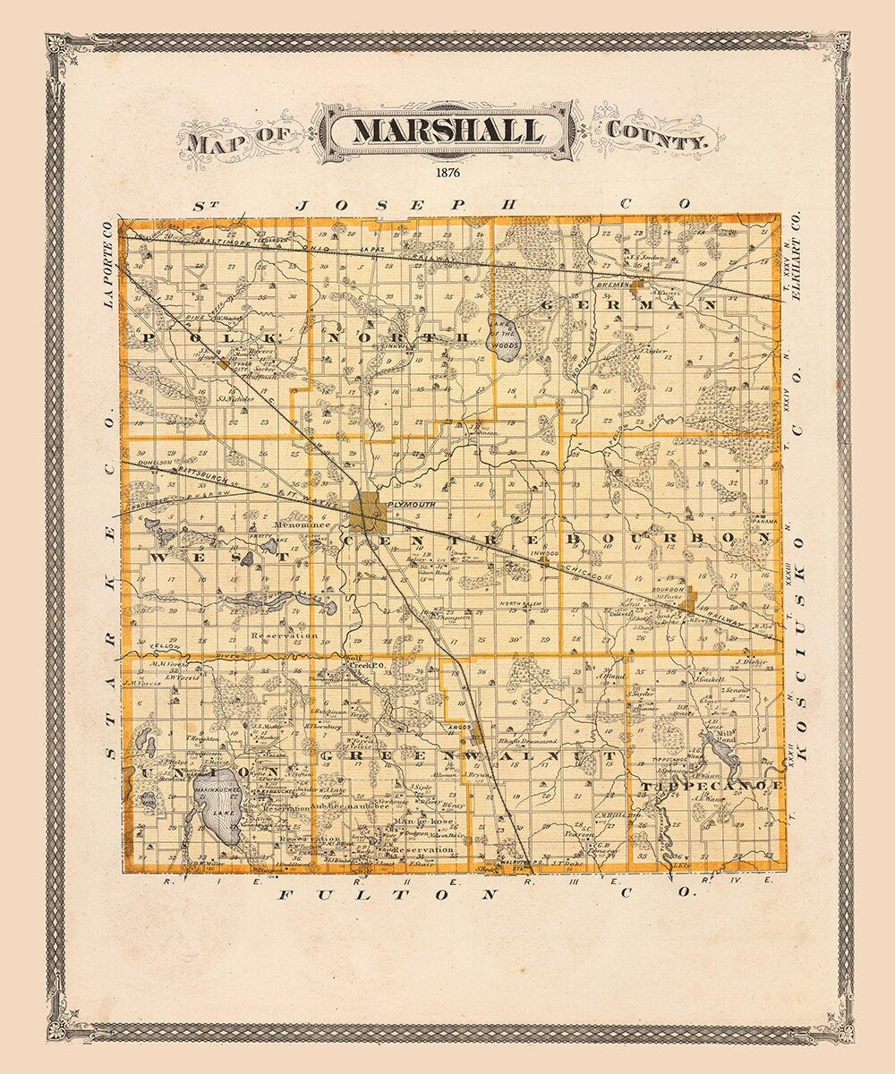 1876 Map of Marshall County Indiana