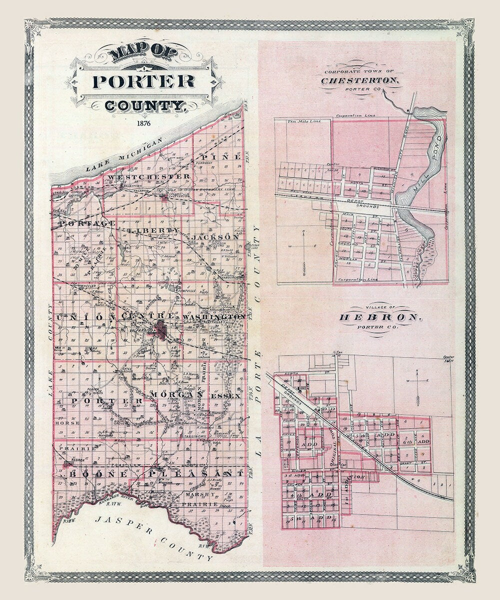 1876 Map of Porter County Indiana
