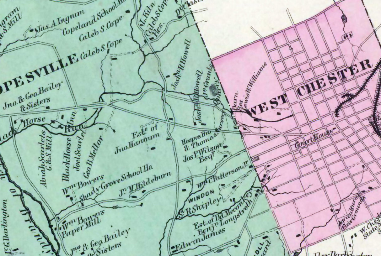 1873 Map of East Bradford Township Chester County Pennsylvania