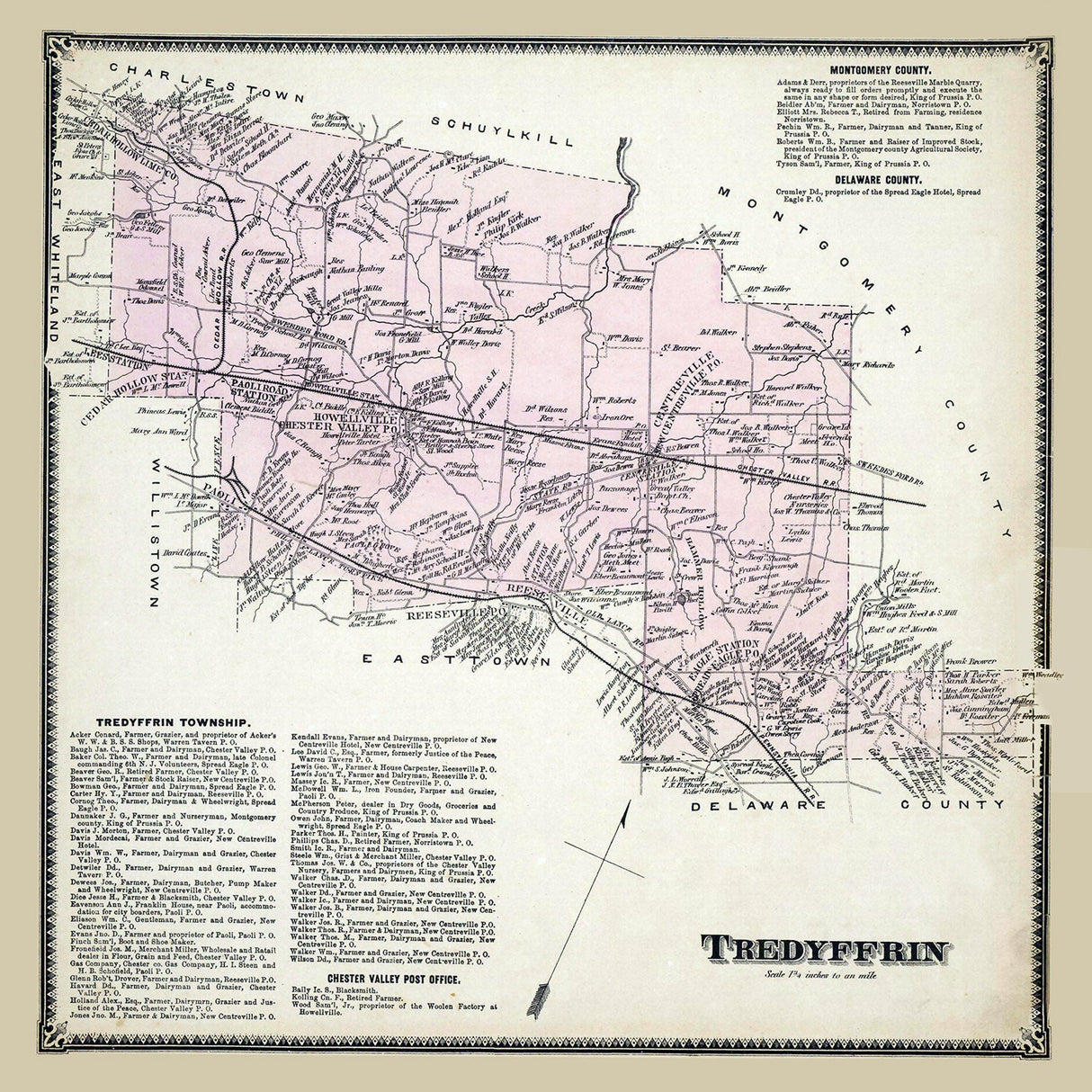 1873 Map of Tredyffrin Township Chester County Pennsylvania