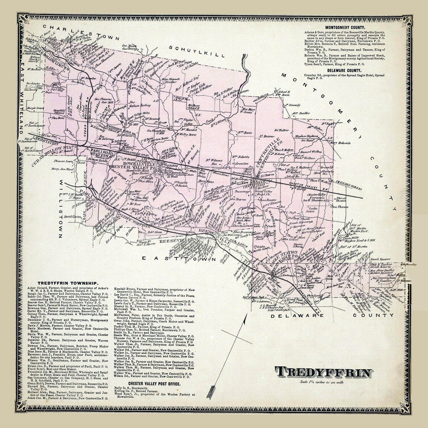 1873 Map of Tredyffrin Township Chester County Pennsylvania