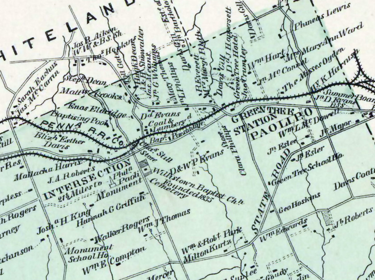 1873 Map of Willistown Township Chester County Pennsylvania