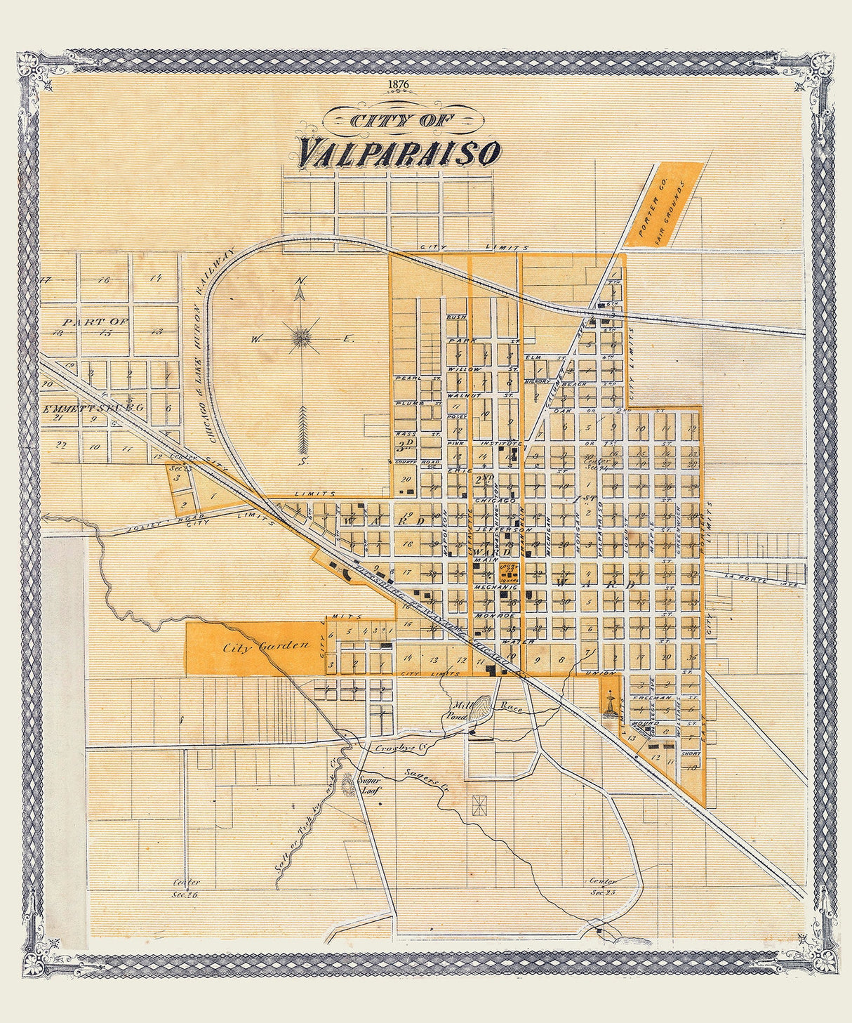 1876 Map of Valparaiso Indiana