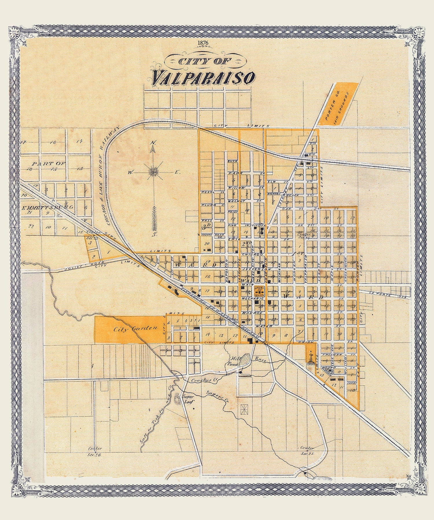 1876 Map of Valparaiso Indiana