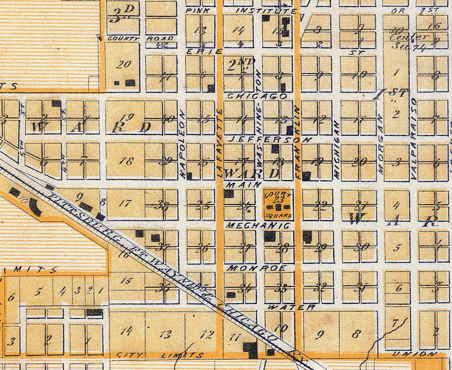 1876 Map of Valparaiso Indiana
