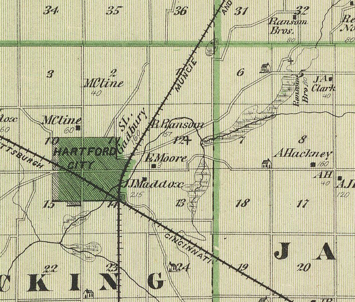 1876 Map of Blackford County Indiana Hartford City
