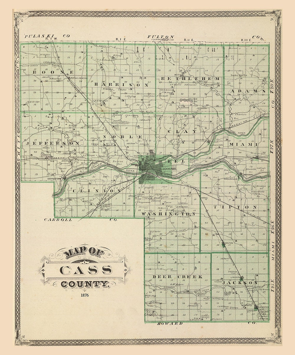 1876 Map of Cass County Indiana