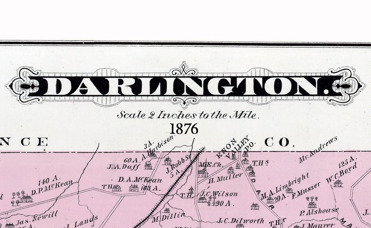 1876 Map of Darlington Township Beaver County Pennsylvania