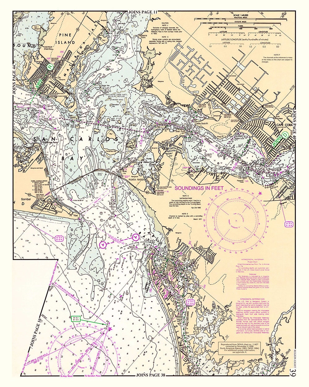 1996 Nautical Chart of San Carlos Bay Fort Myers Florida