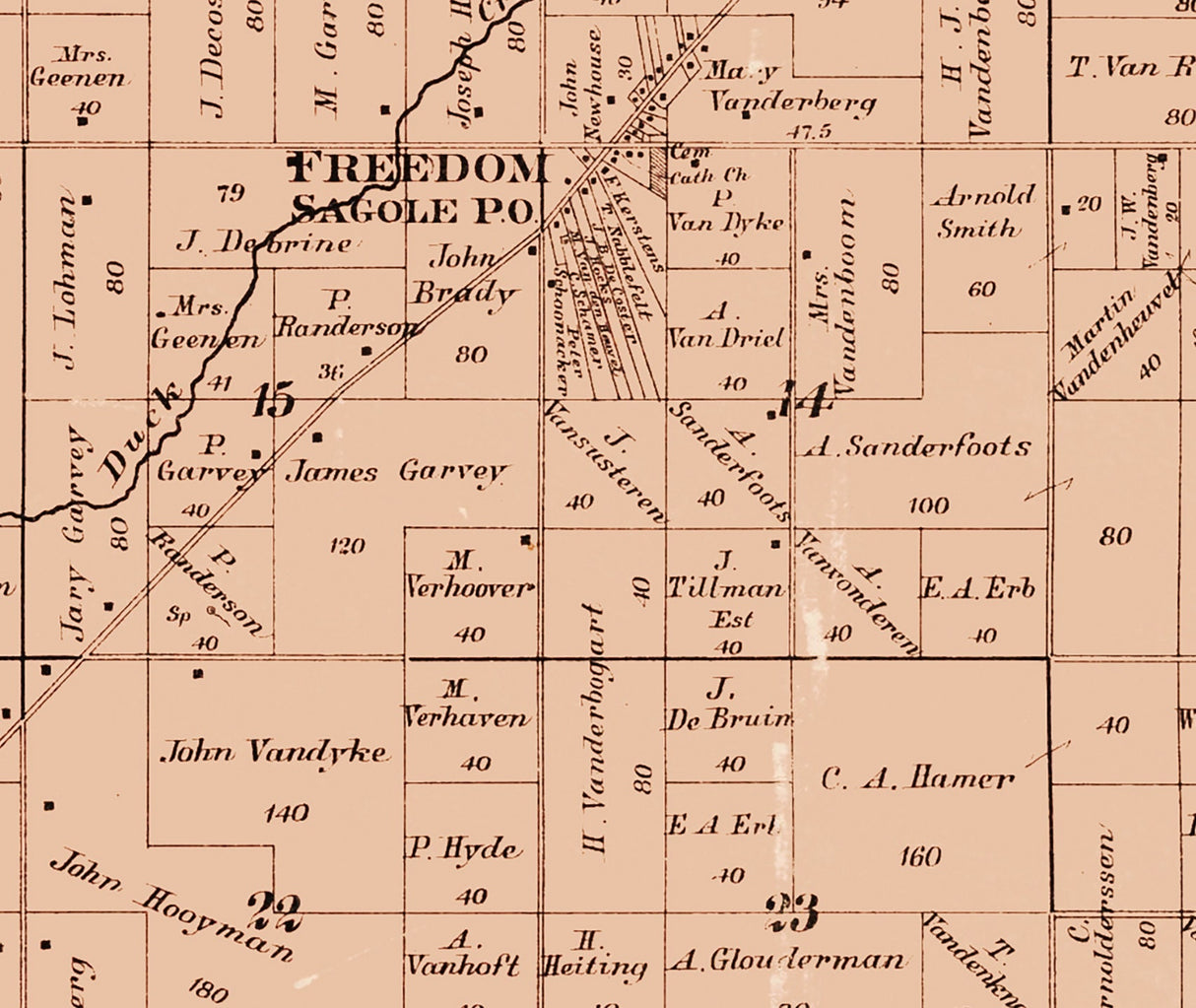 1889 Map of Freedom Township Outagamie County Wisconsin