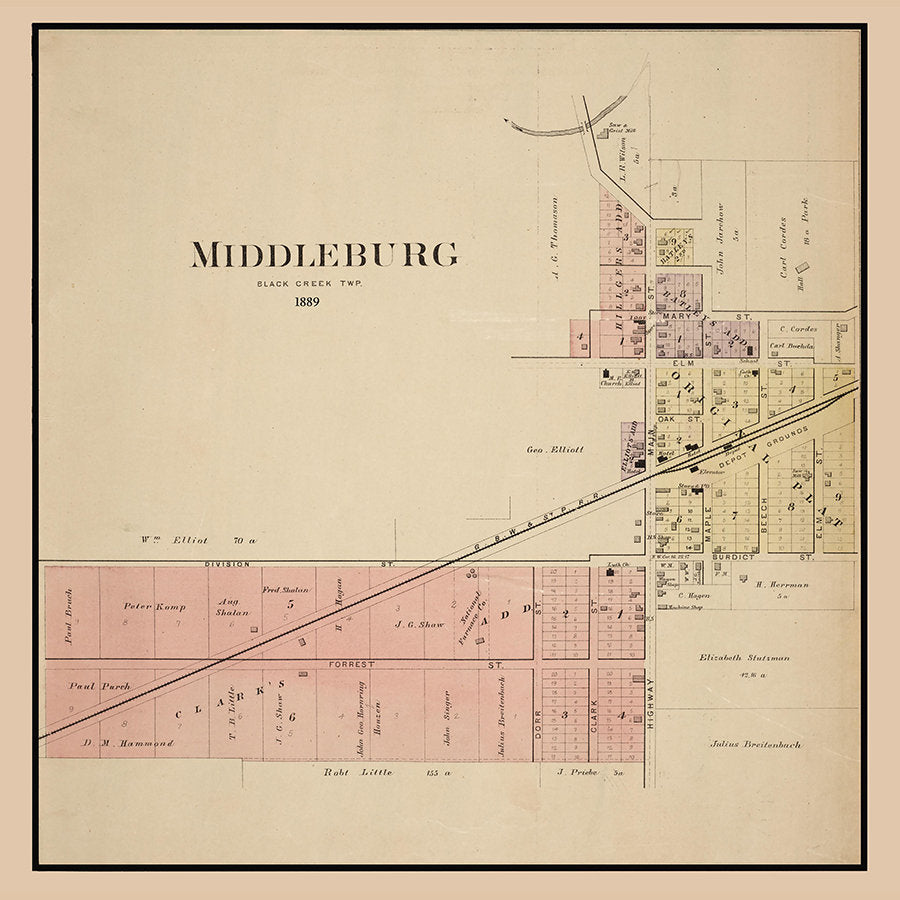 1889 Town Map of Middleburg Outagamie County Wisconsin