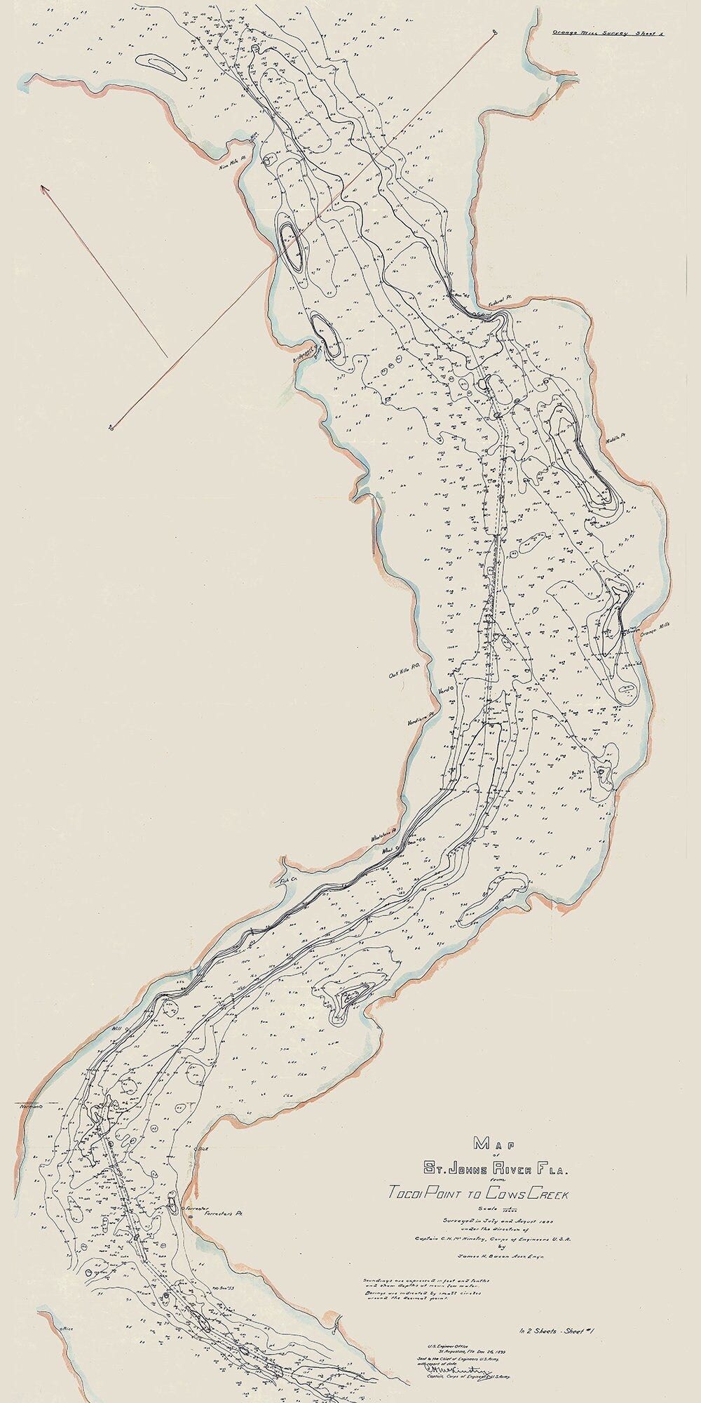 1899 Nautical Chart of Saint Johns River Tocoi Point to Cows Creek