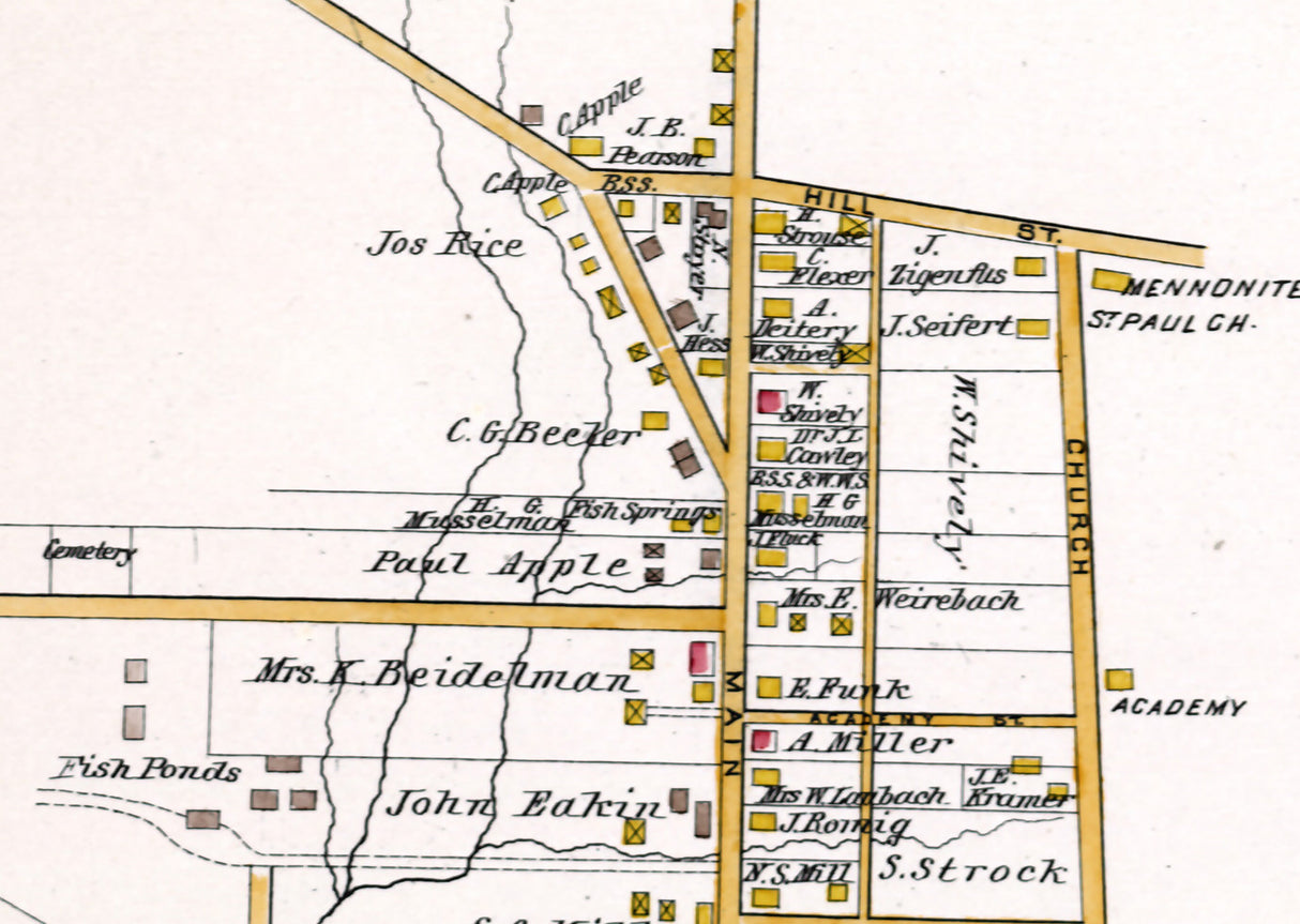 1891 Town Map of Springtown Bucks County Pennsylvania