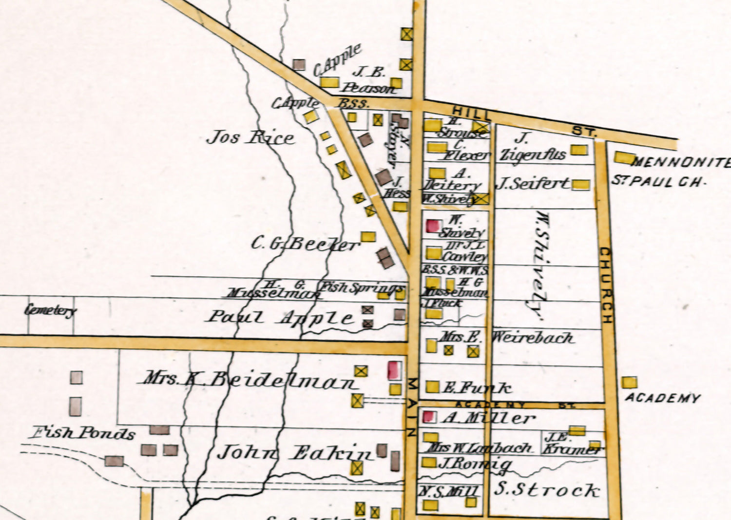 1891 Town Map of Springtown Bucks County Pennsylvania
