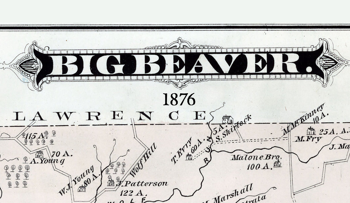 1876 Map of Big Beaver Township Beaver County Pennsylvania
