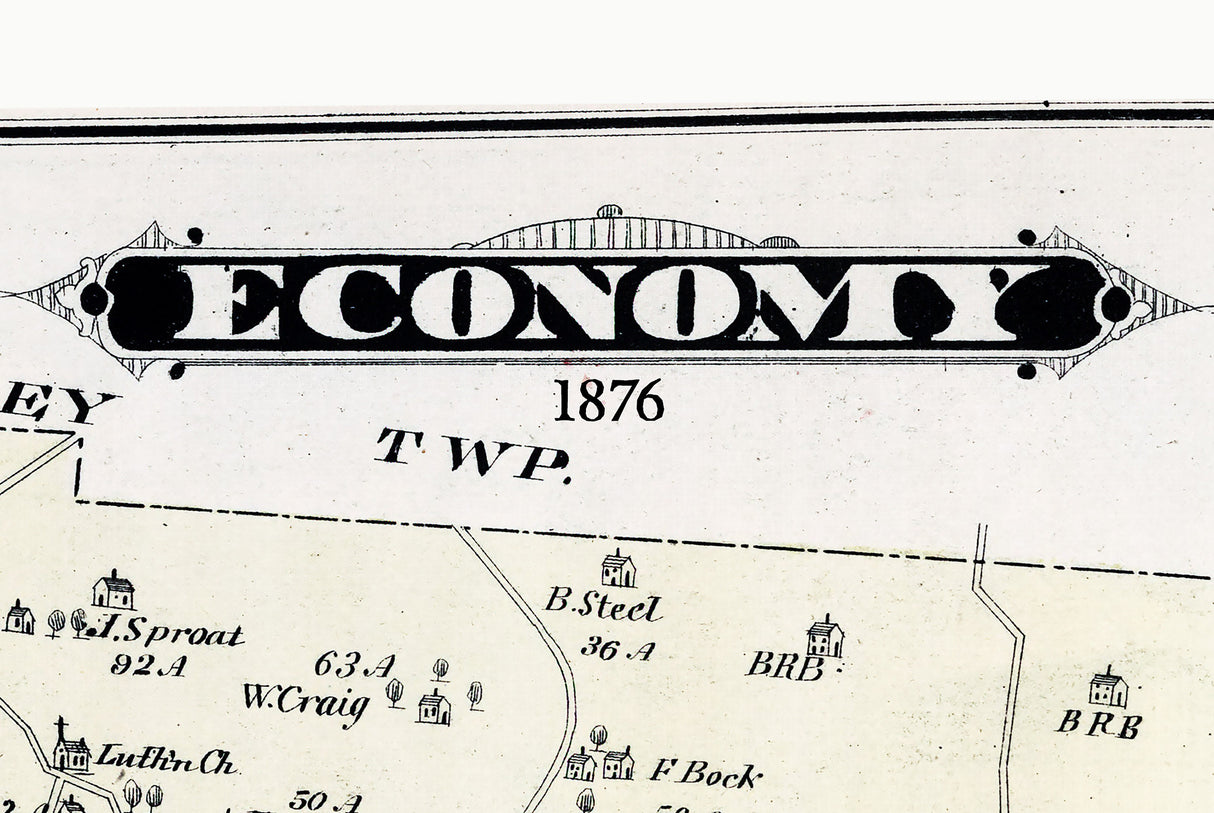 1876 Map of Economy Township Beaver County Pennsylvania