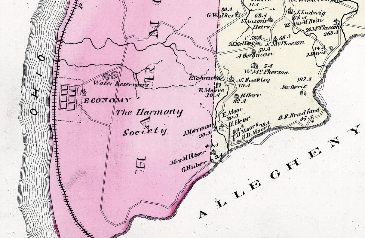 1876 Map of Economy Township Beaver County Pennsylvania