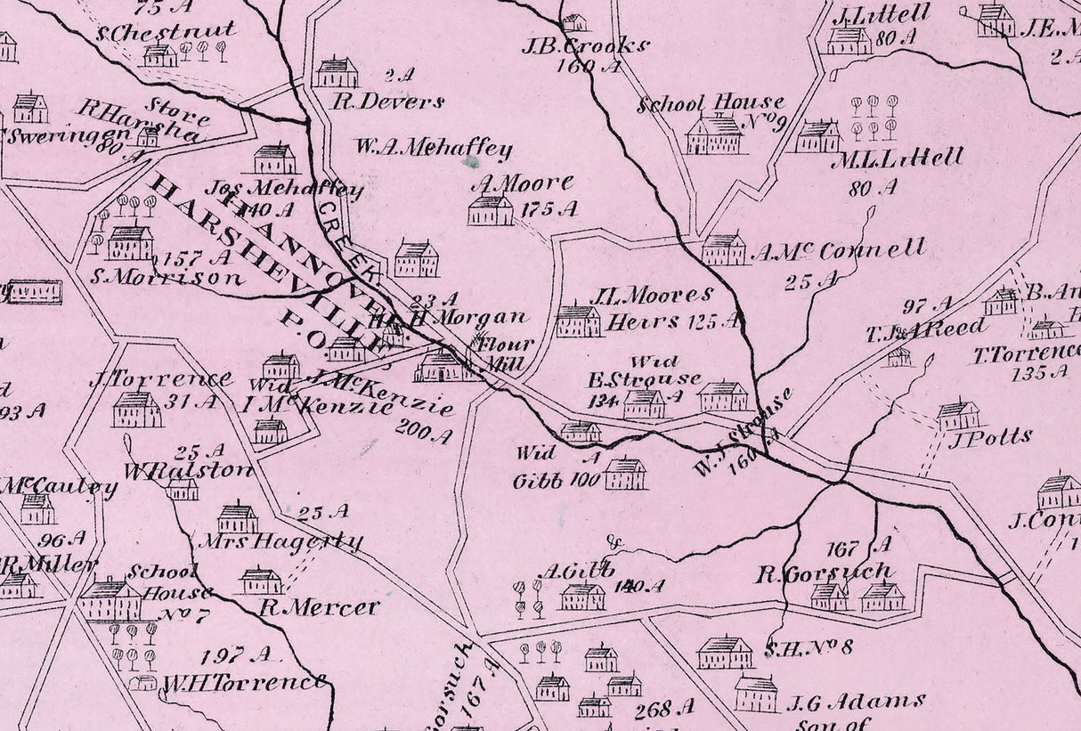 1876 Map of Hanover Township Beaver County Pennsylvania