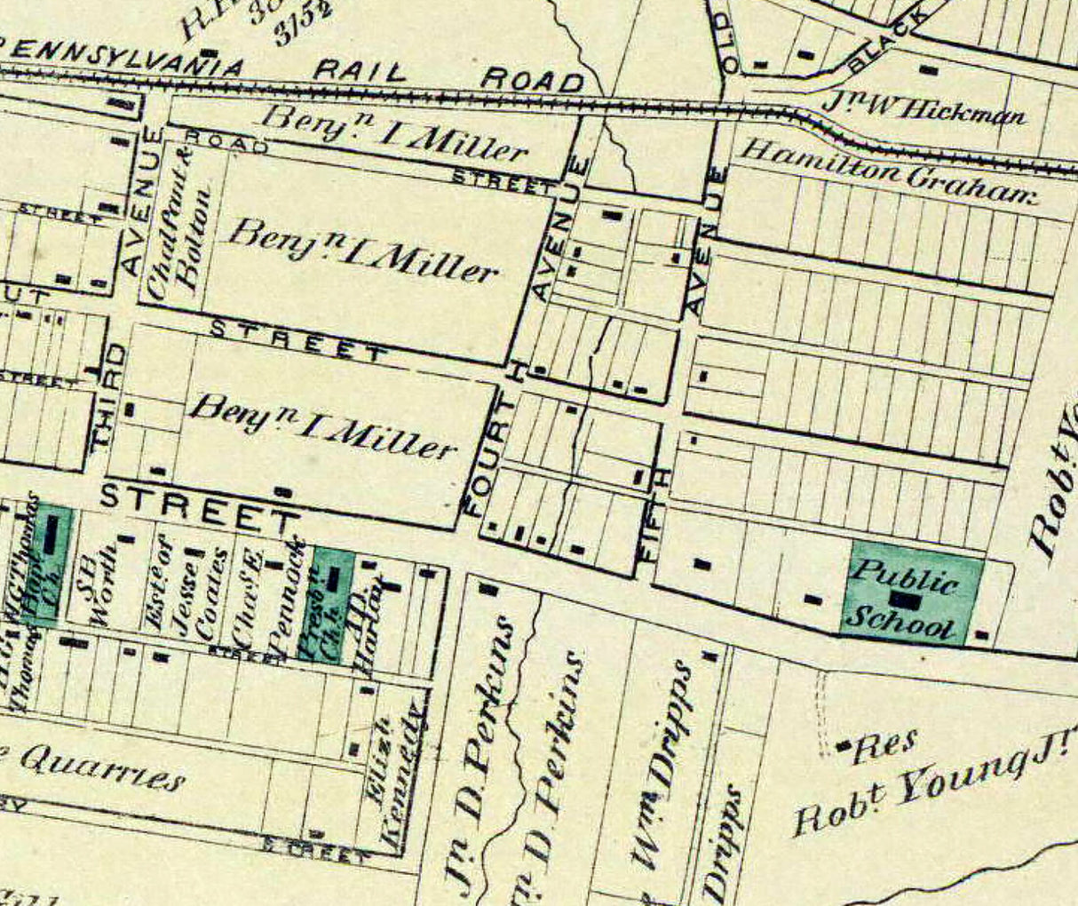 1873 Town Map of Coatesville Chester County Pennsylvania