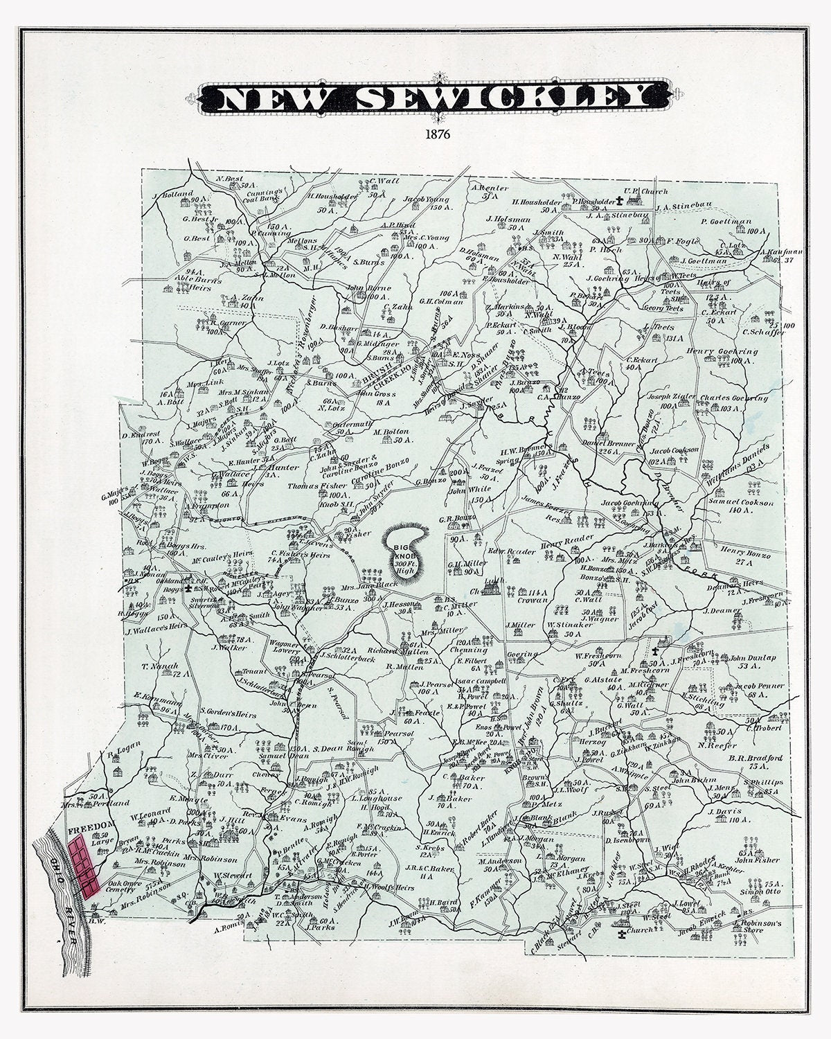 1876 Map of New Sewickley Township Beaver County Pennsylvania