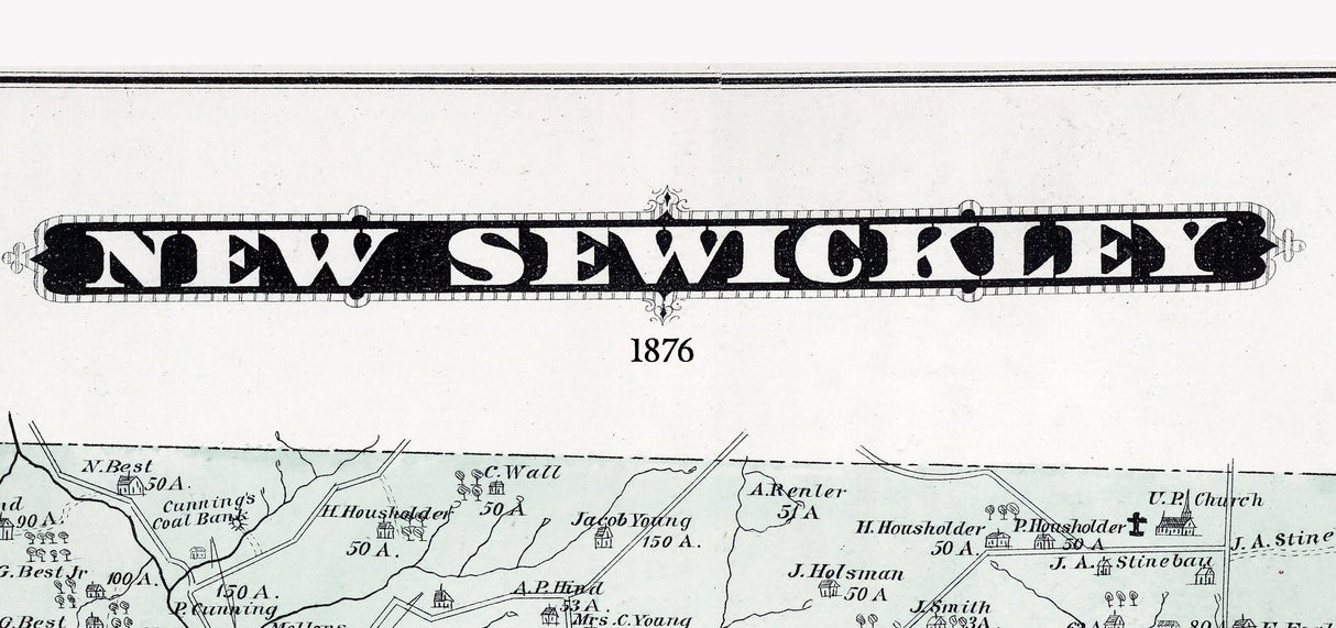 1876 Map of New Sewickley Township Beaver County Pennsylvania