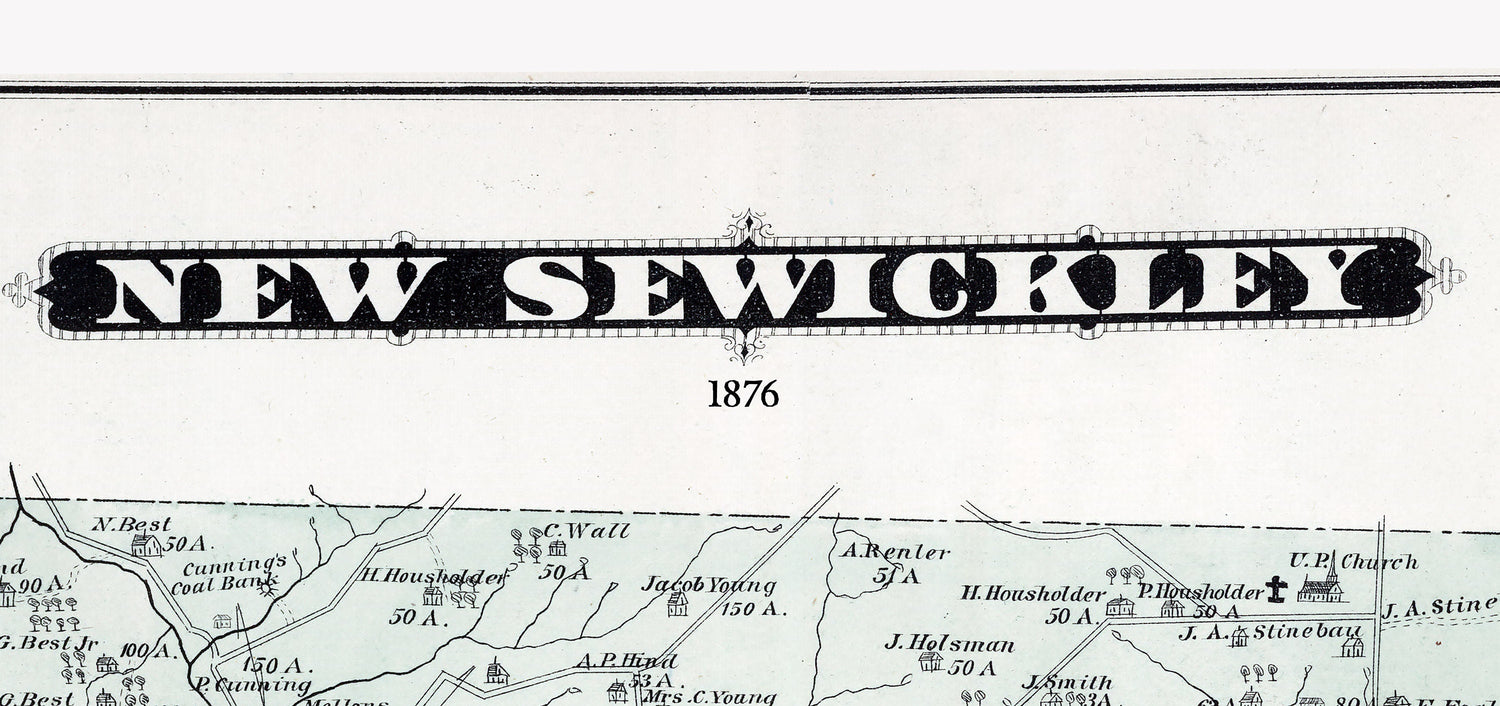 1876 Map of New Sewickley Township Beaver County Pennsylvania