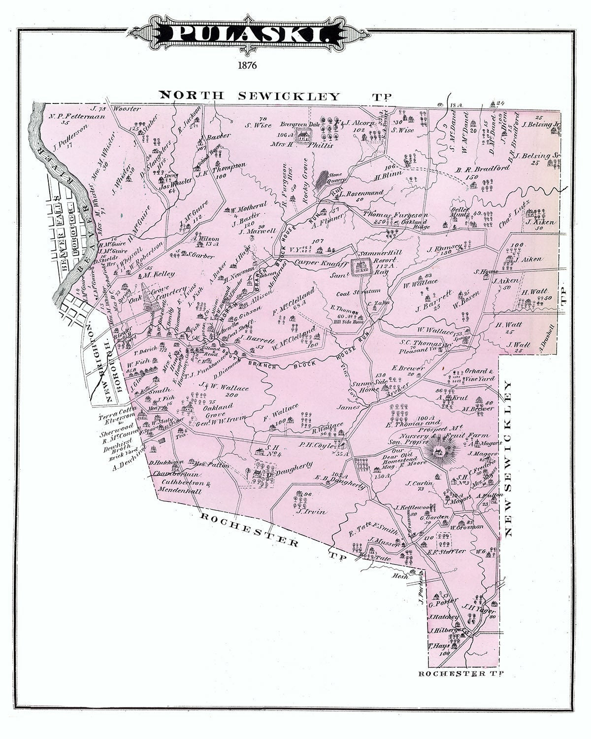1876 Map of Pulaski Township Beaver County Pennsylvania
